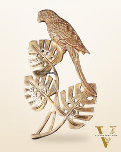 Brass Parrots on a Tropical Tree Wall Hanging 15"