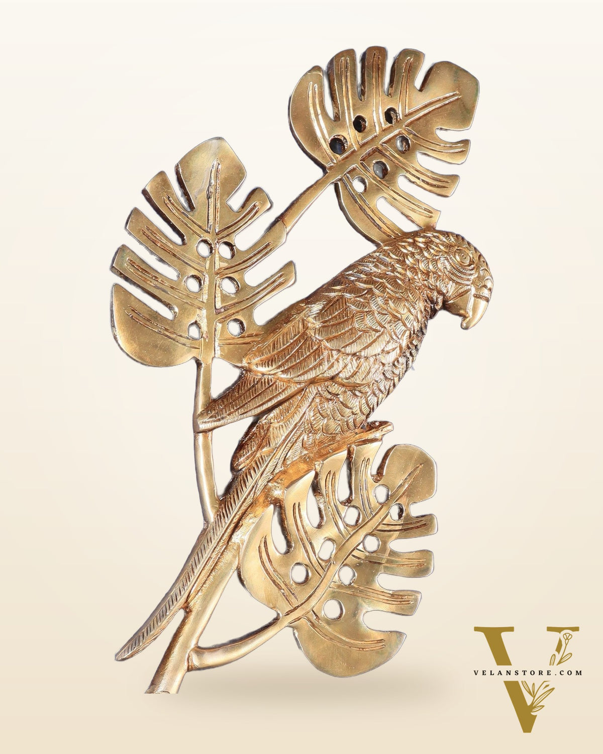 Brass Parrots on a Tropical Tree Wall Hanging 15"
