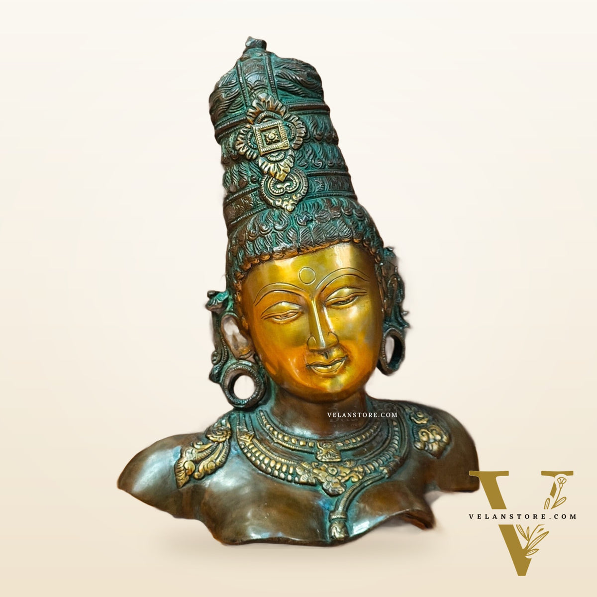 Brass Parvati Bust statue 12"