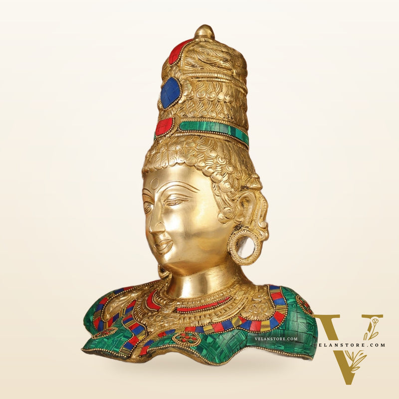 Brass Parvati Bust table accent 12" with stonework