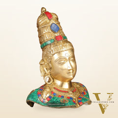 Brass Parvati Bust table accent 12" with stonework