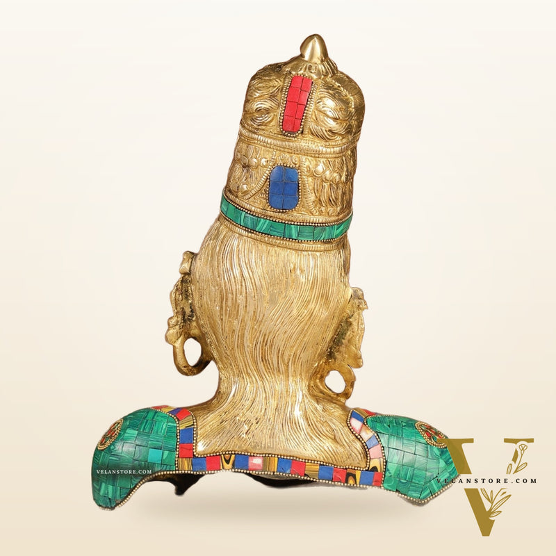 Brass Parvati Bust table accent 12" with stonework
