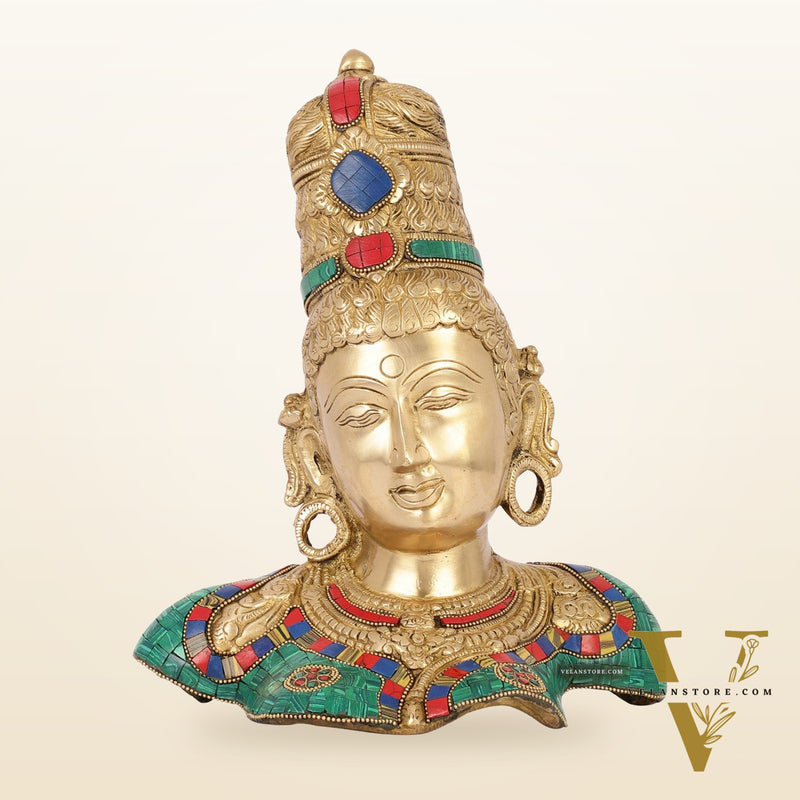 Brass Parvati Bust table accent 12" with stonework