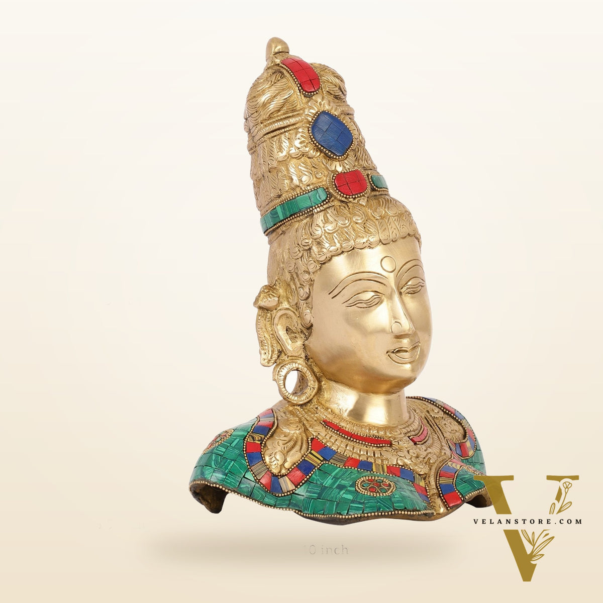 Brass Parvati Bust table accent 12" with stonework