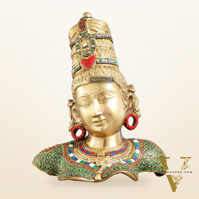 Brass Parvati Bust table accent 12" with stonework