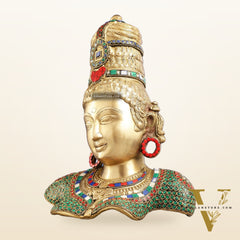 Brass Parvati Bust table accent 12" with stonework