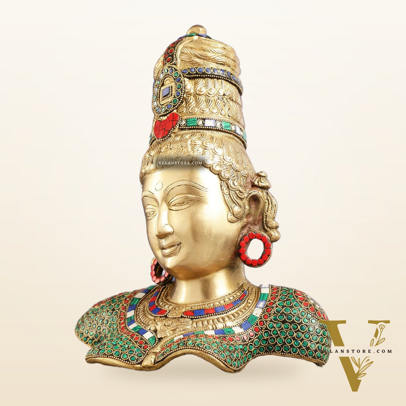 Brass Parvati Bust table accent 12" with stonework