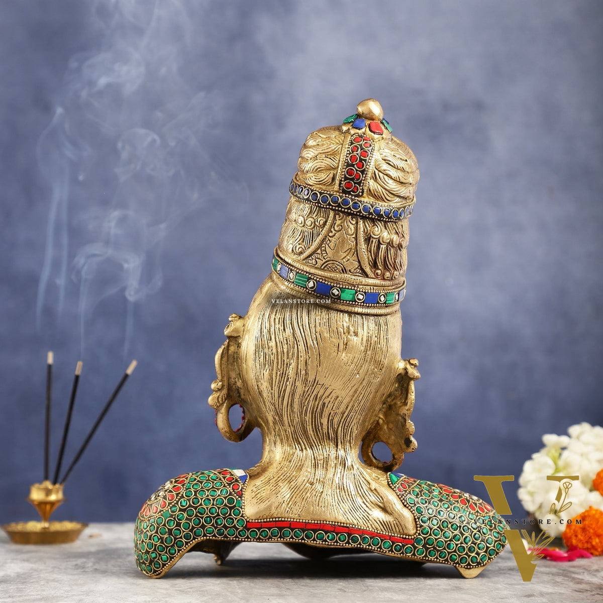 Brass Parvati Bust table accent 12" with stonework