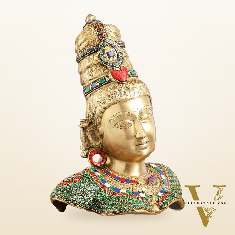 Brass Parvati Bust table accent 12" with stonework