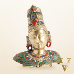 Brass Parvati Bust table accent 12" with stonework