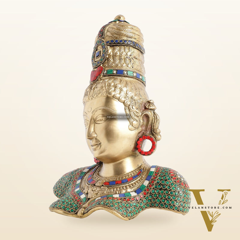 Brass Parvati Bust table accent 12" with stonework