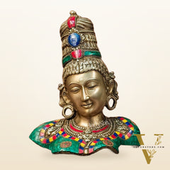 Brass Parvati Bust table accent 12" with stonework