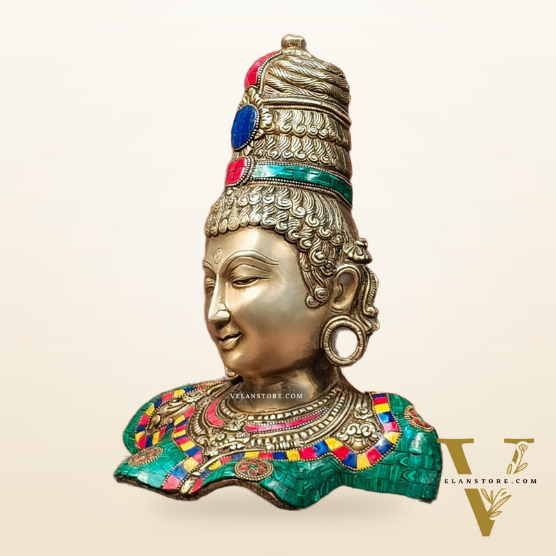 Brass Parvati Bust table accent 12" with stonework