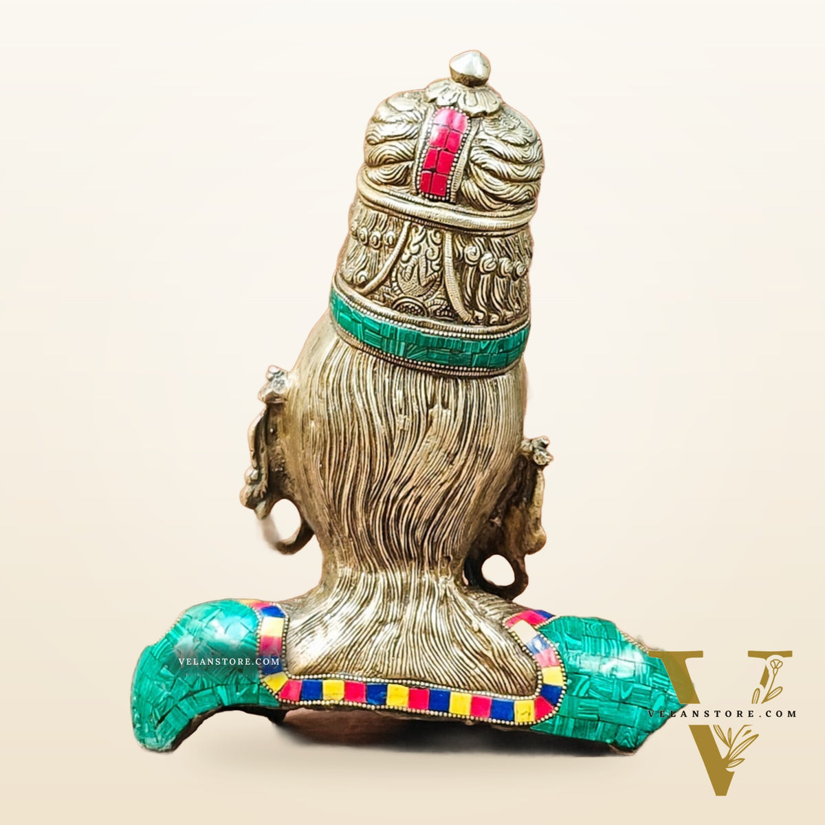 Brass Parvati Bust table accent 12" with stonework