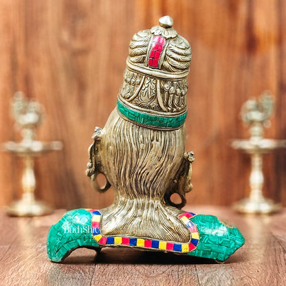 Brass Parvati Bust table accent 12" with stonework