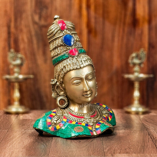 Brass Parvati Bust table accent 12" with stonework