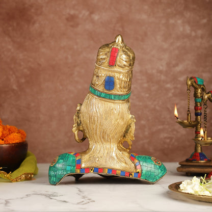 Brass Parvati Bust table accent 12" with stonework