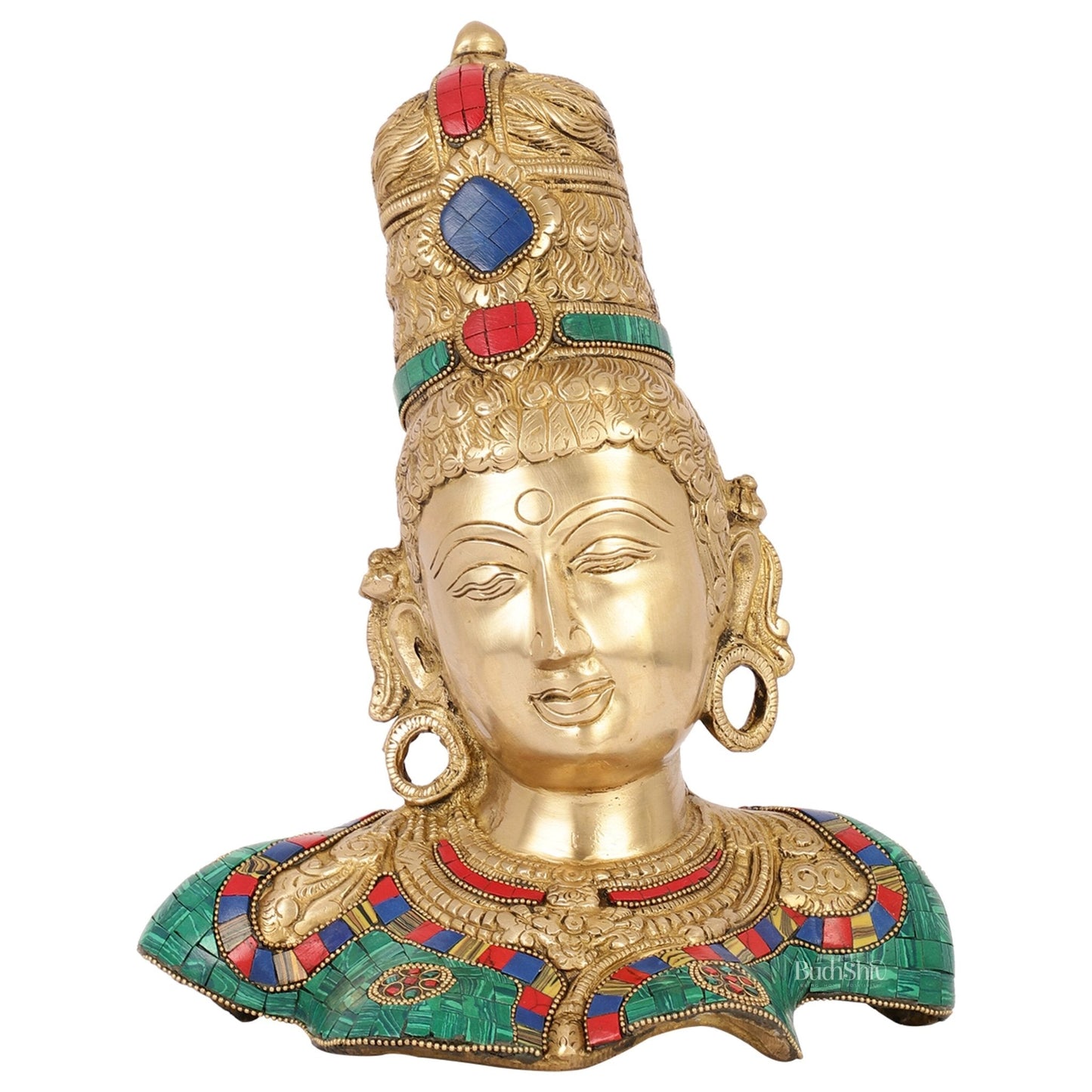 Brass Parvati Bust table accent 12" with stonework