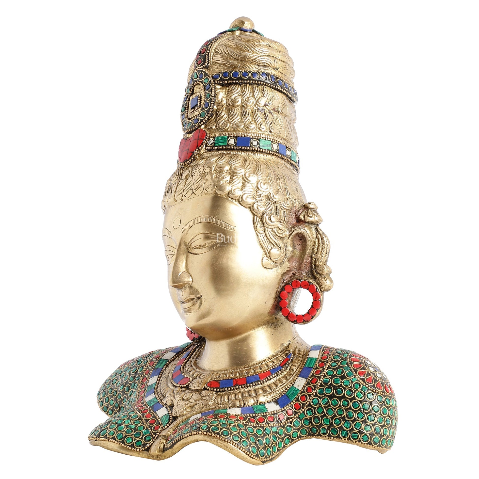 Brass Parvati Bust table accent 12" with stonework