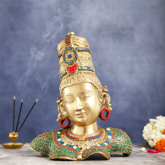 Brass Parvati Bust table accent 12" with stonework