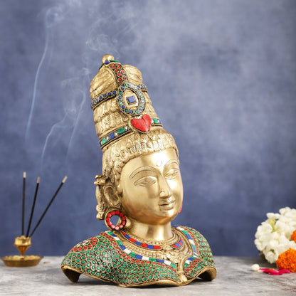 Brass Parvati Bust table accent 12" with stonework