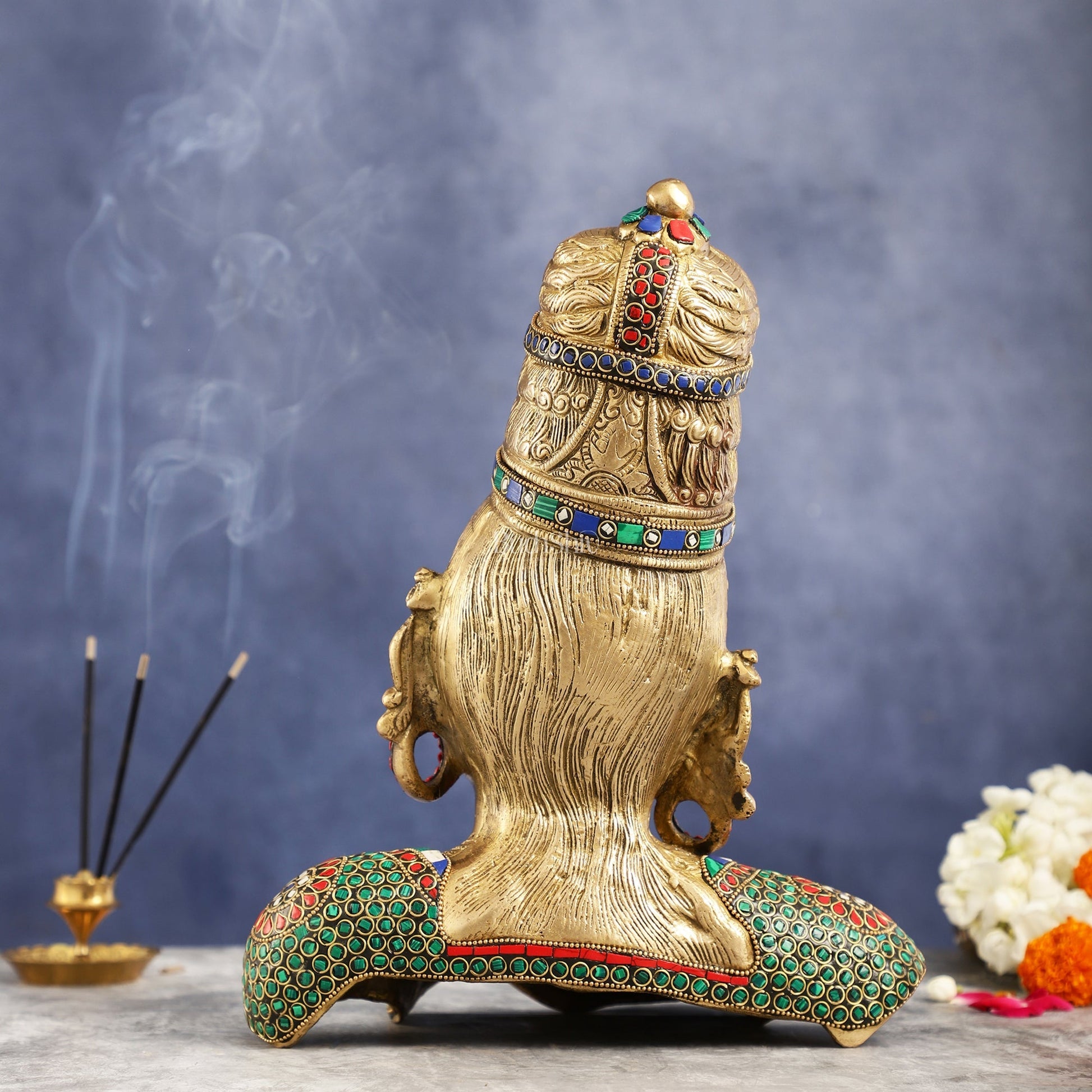 Brass Parvati Bust table accent 12" with stonework