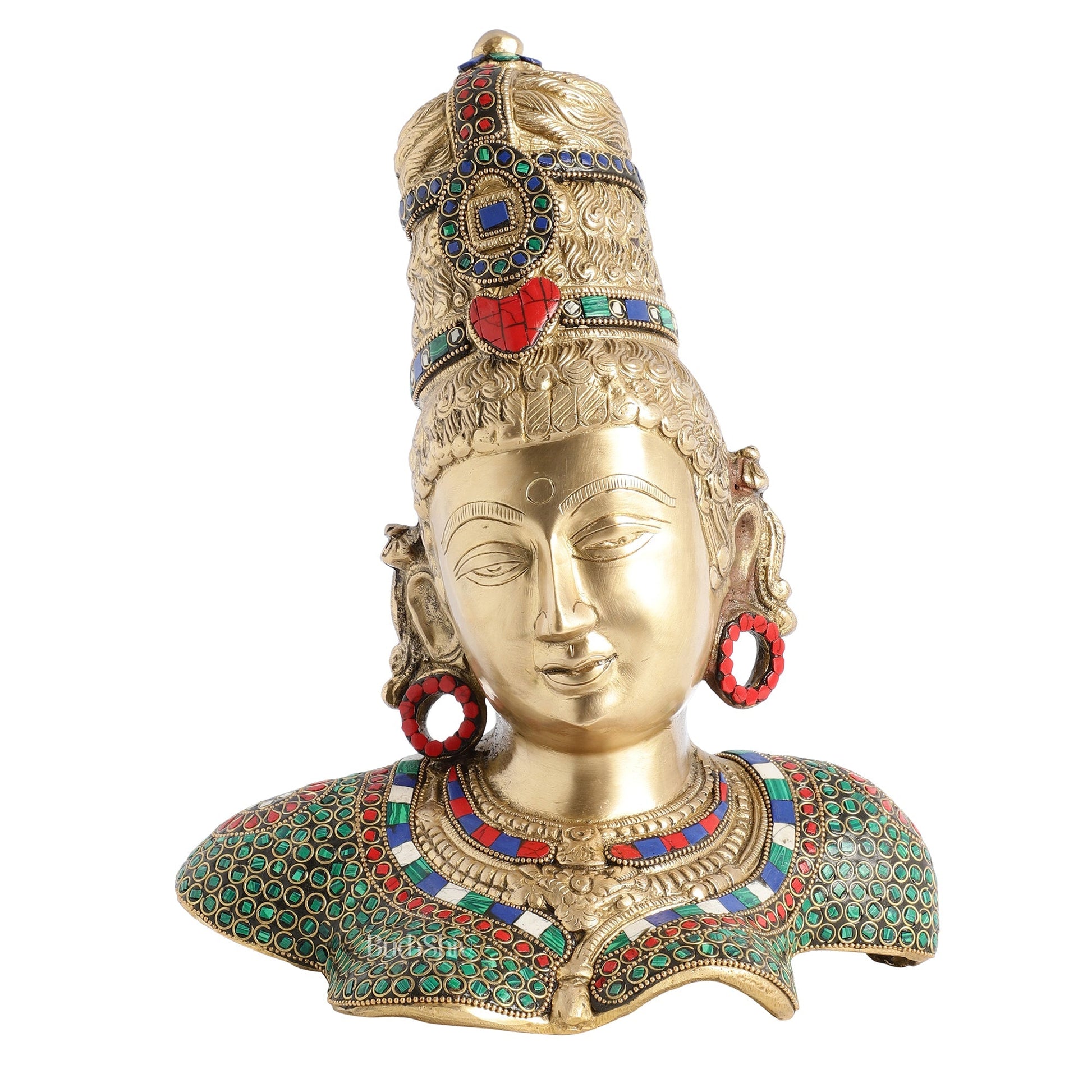 Brass Parvati Bust table accent 12" with stonework