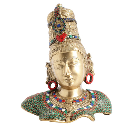 Brass Parvati Bust table accent 12" with stonework