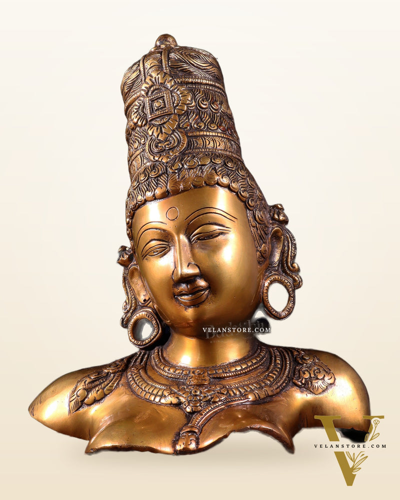 Brass Parvati face Bust table accent 12" Burnt brass tone