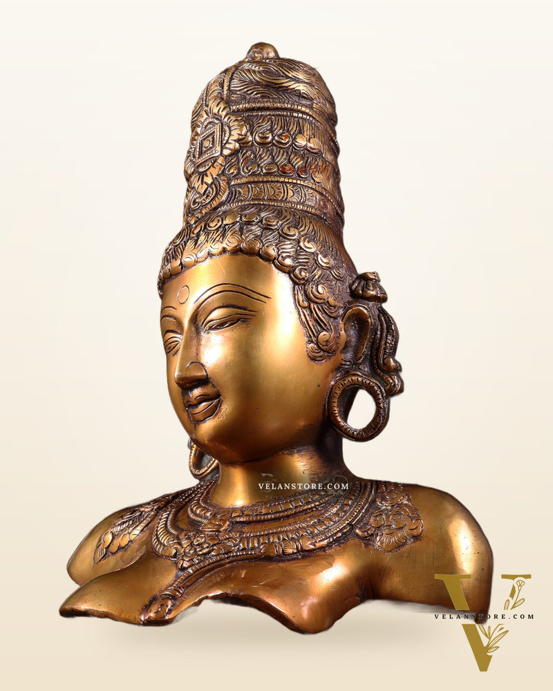 Brass Parvati face Bust table accent 12" Burnt brass tone