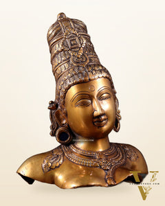 Brass Parvati face Bust table accent 12" Burnt brass tone