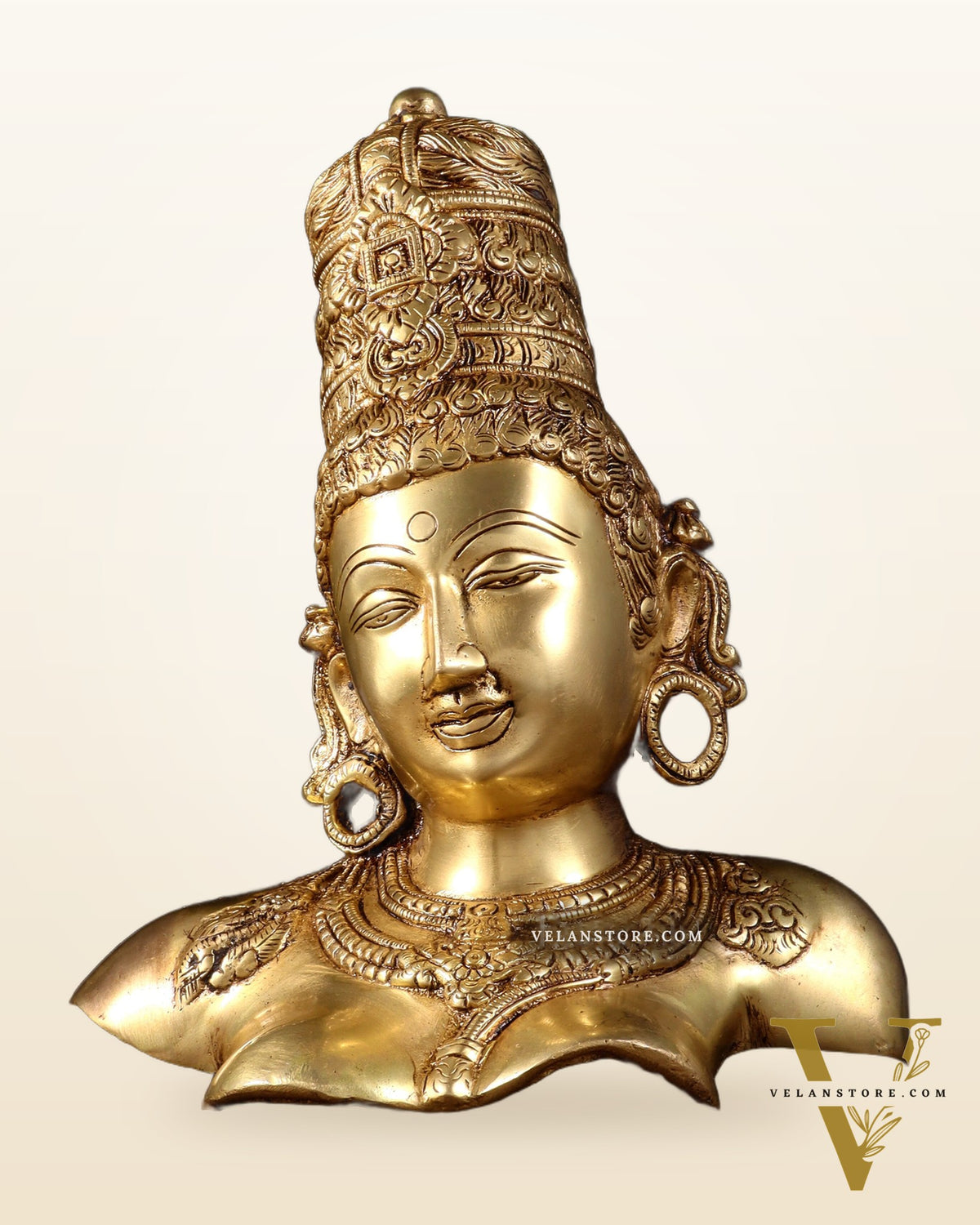 Brass Parvati face Bust table accent 12" Butter gold