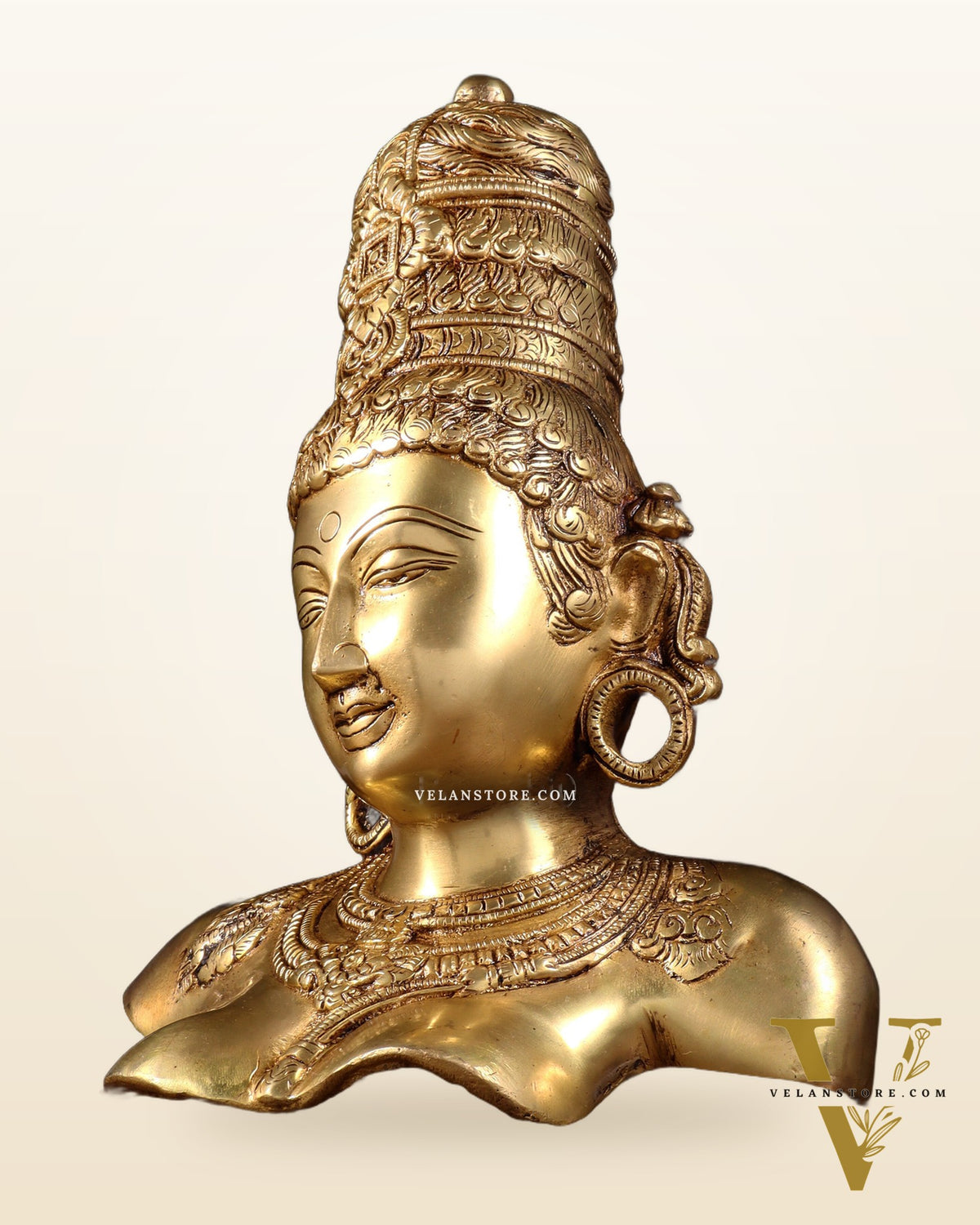 Brass Parvati face Bust table accent 12" Butter gold