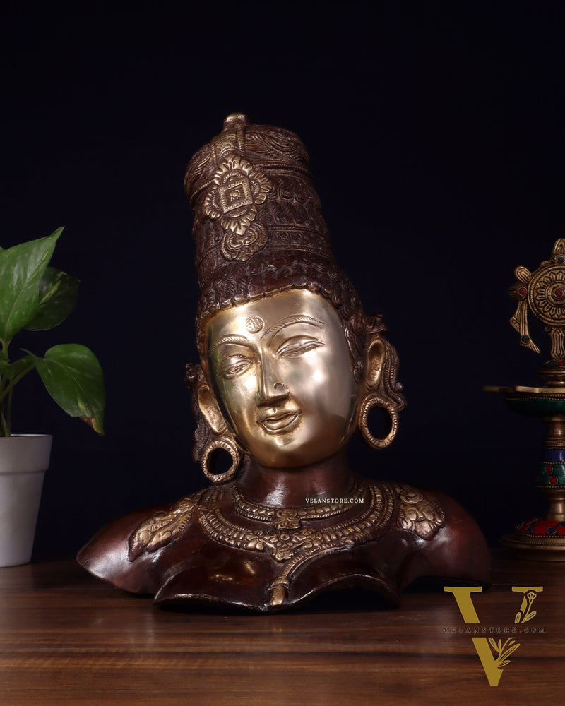 Brass Parvati face Bust table accent 12" Dual tone
