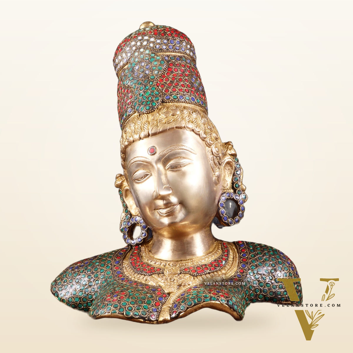 Brass Parvati face Bust table accent 12" stonework