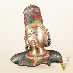 Brass Parvati face Bust table accent 12" stonework