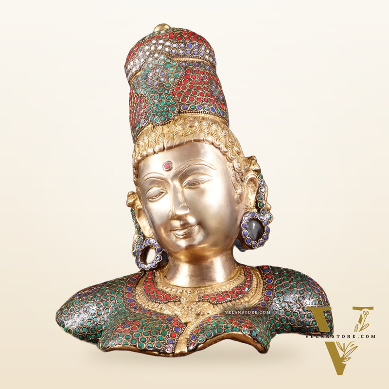 Brass Parvati face Bust table accent 12" stonework