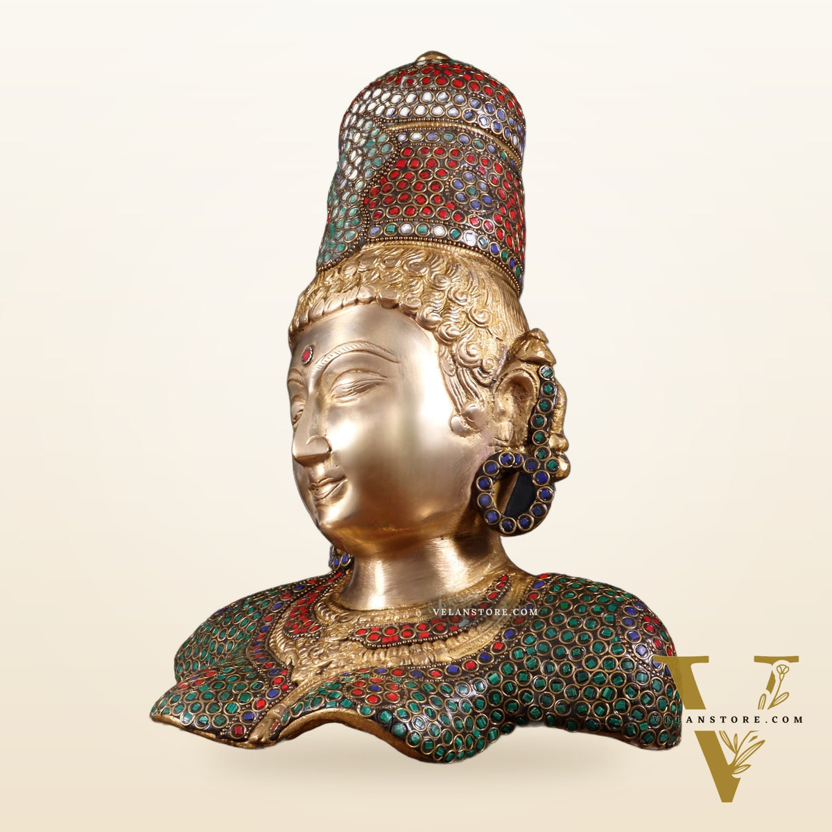 Brass Parvati face Bust table accent 12" stonework