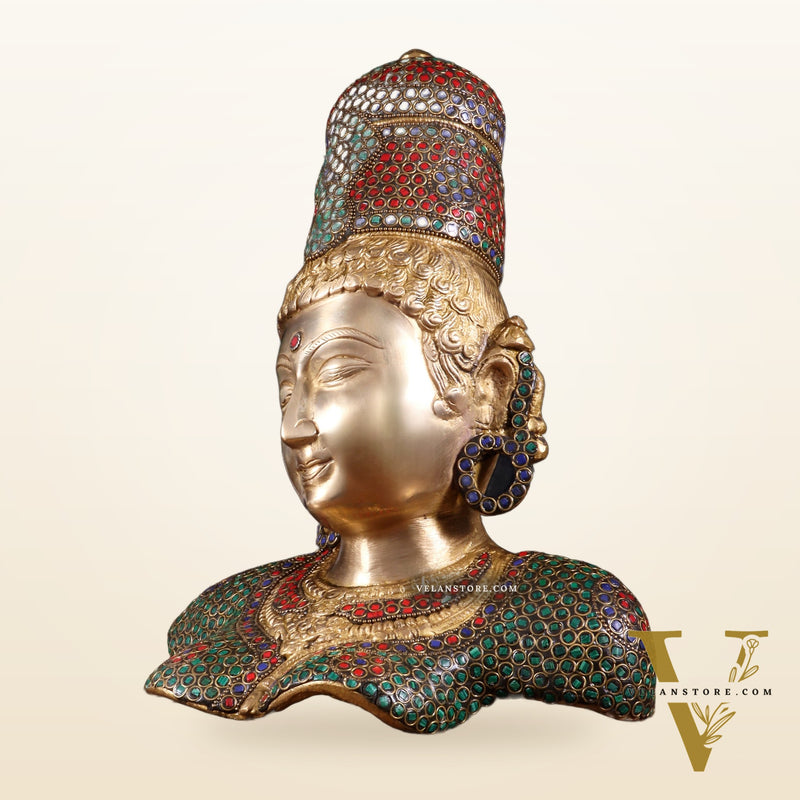 Brass Parvati face Bust table accent 12" stonework