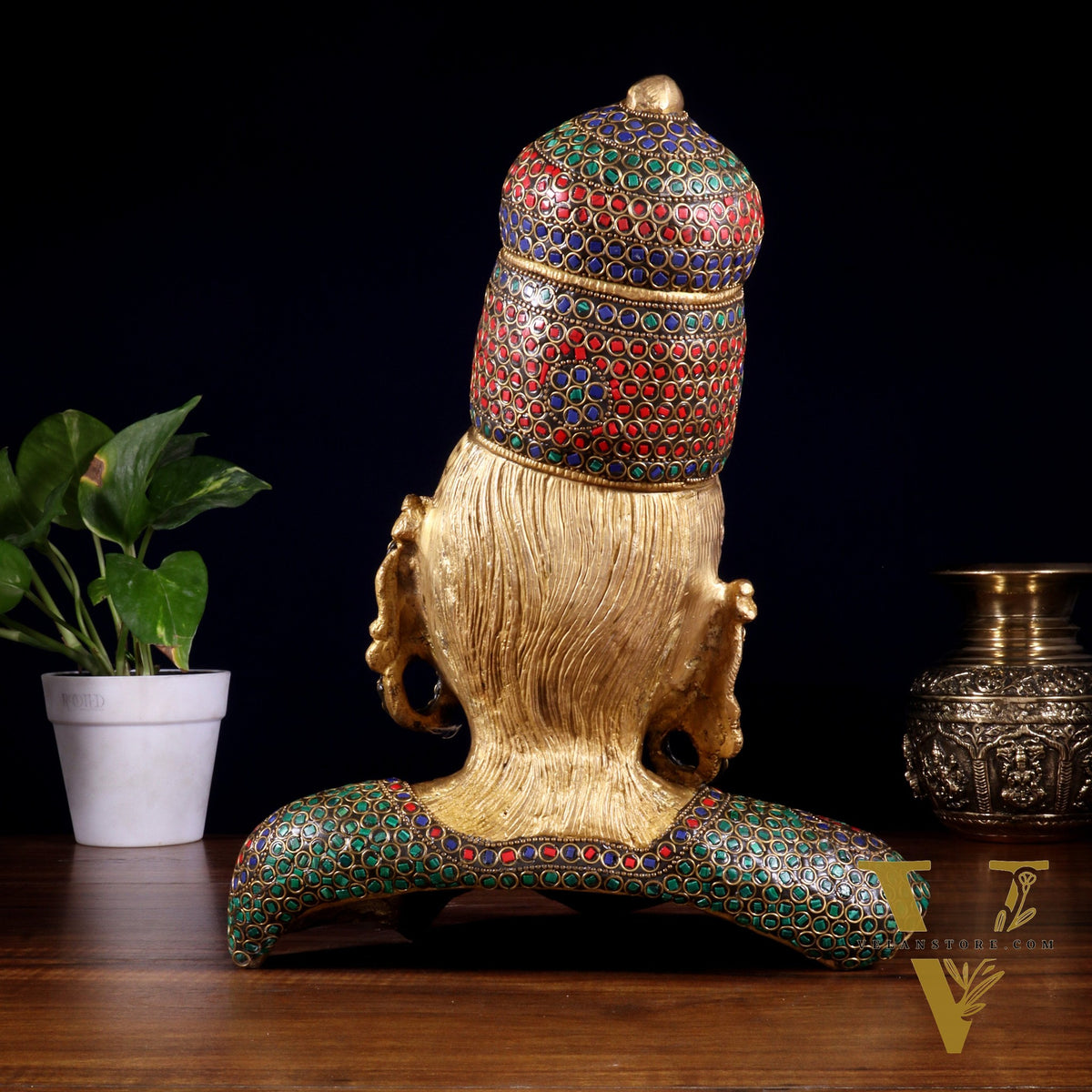 Brass Parvati face Bust table accent 12" stonework