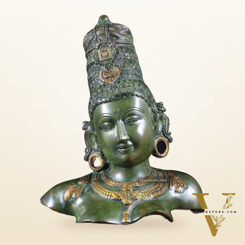 Brass Parvati face Bust table accent 12" vintage green