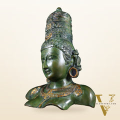 Brass Parvati face Bust table accent 12" vintage green