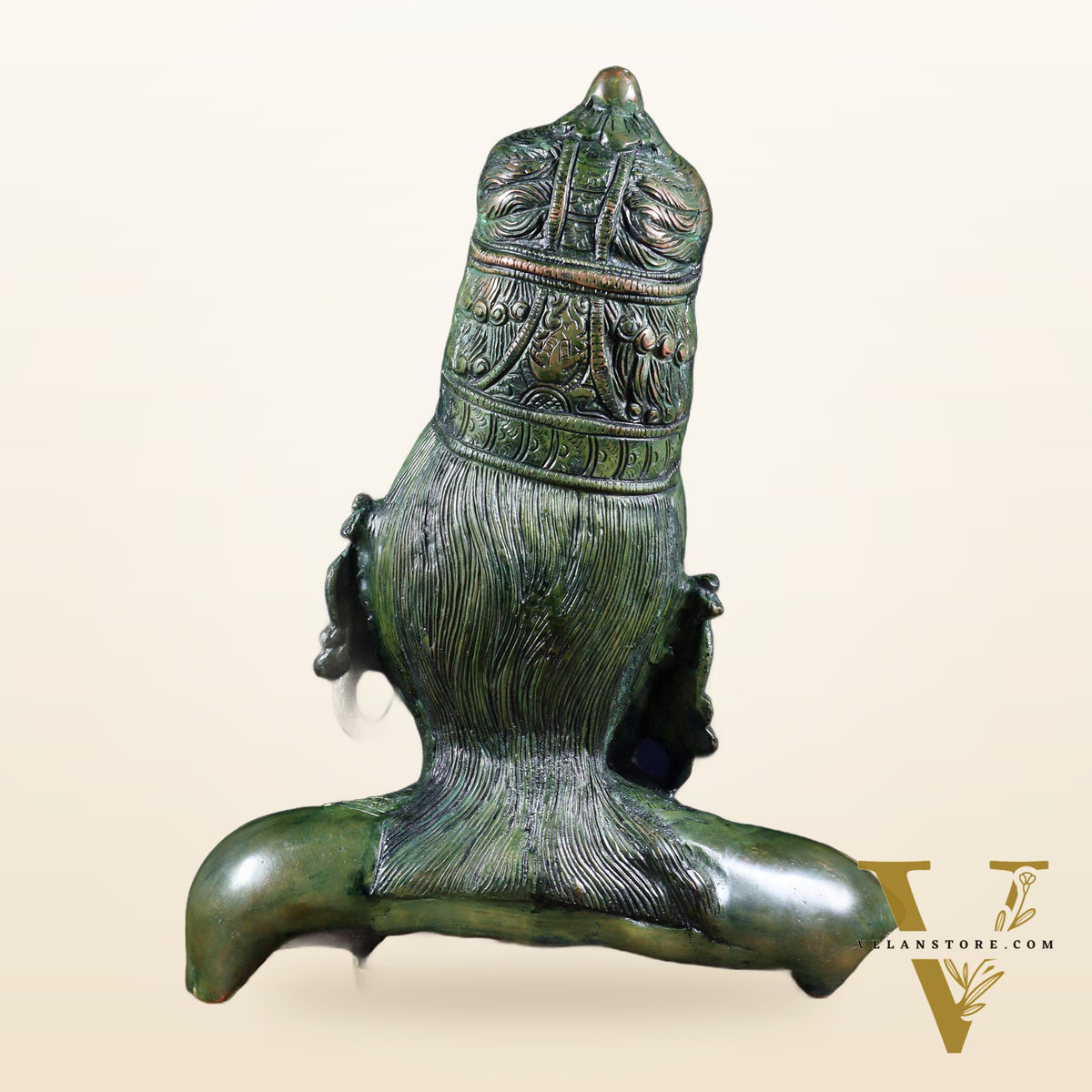 Brass Parvati face Bust table accent 12" vintage green