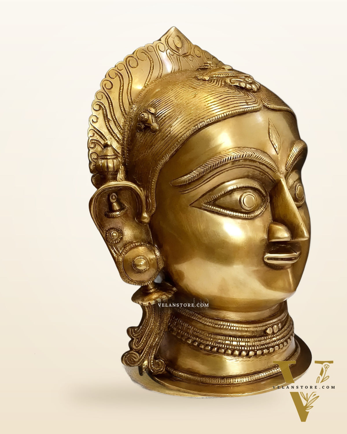 Brass Parvati face Statue - 12 inches