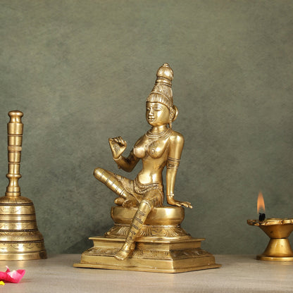 Brass Bhoga Shakti Parvati Idol 9"
