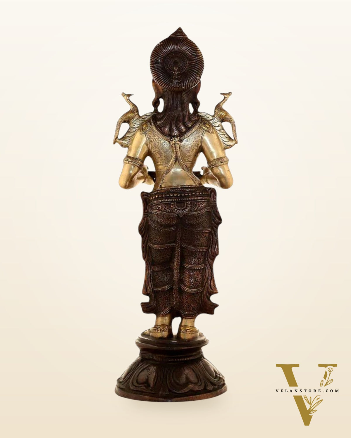 Brass Pavaai Vilakku Deep Lady Statue – 30.5" x 10" x 9.5" | Handcrafted Dual-Tone Elegance