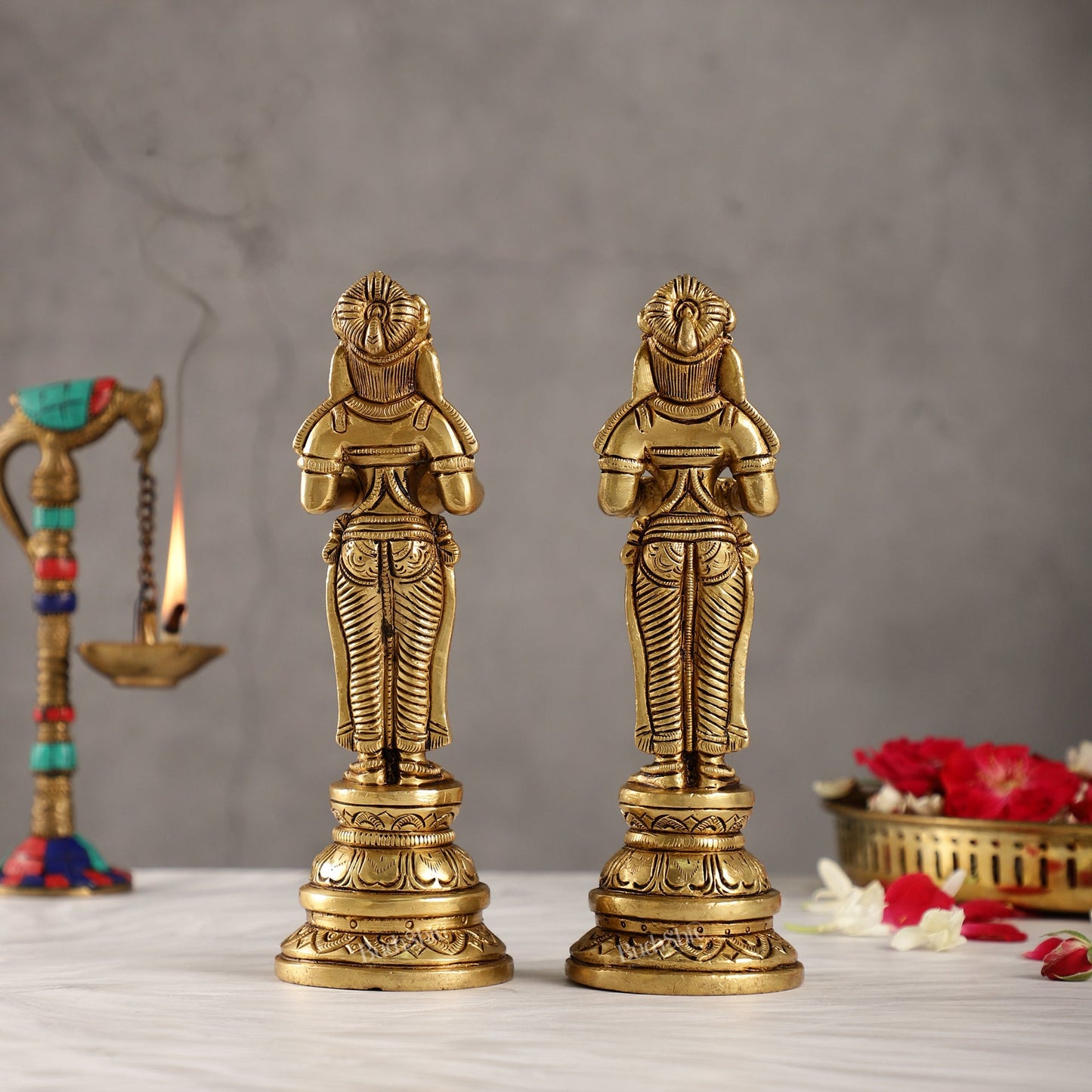 Brass Pavaai Villaku Lamp Pair | Traditional Indian Handcrafted Deep Ladies 8 "