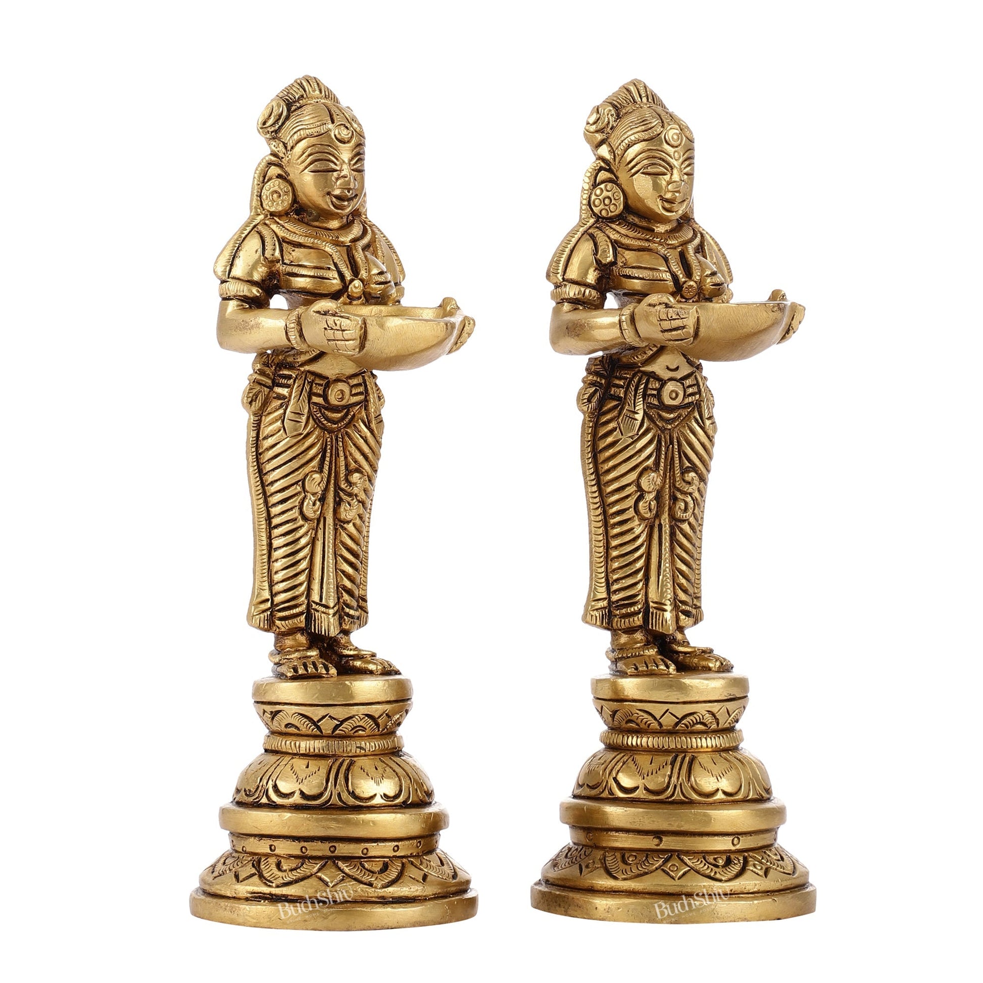 Brass Pavaai Villaku Lamp Pair | Traditional Indian Handcrafted Deep Ladies 8 "