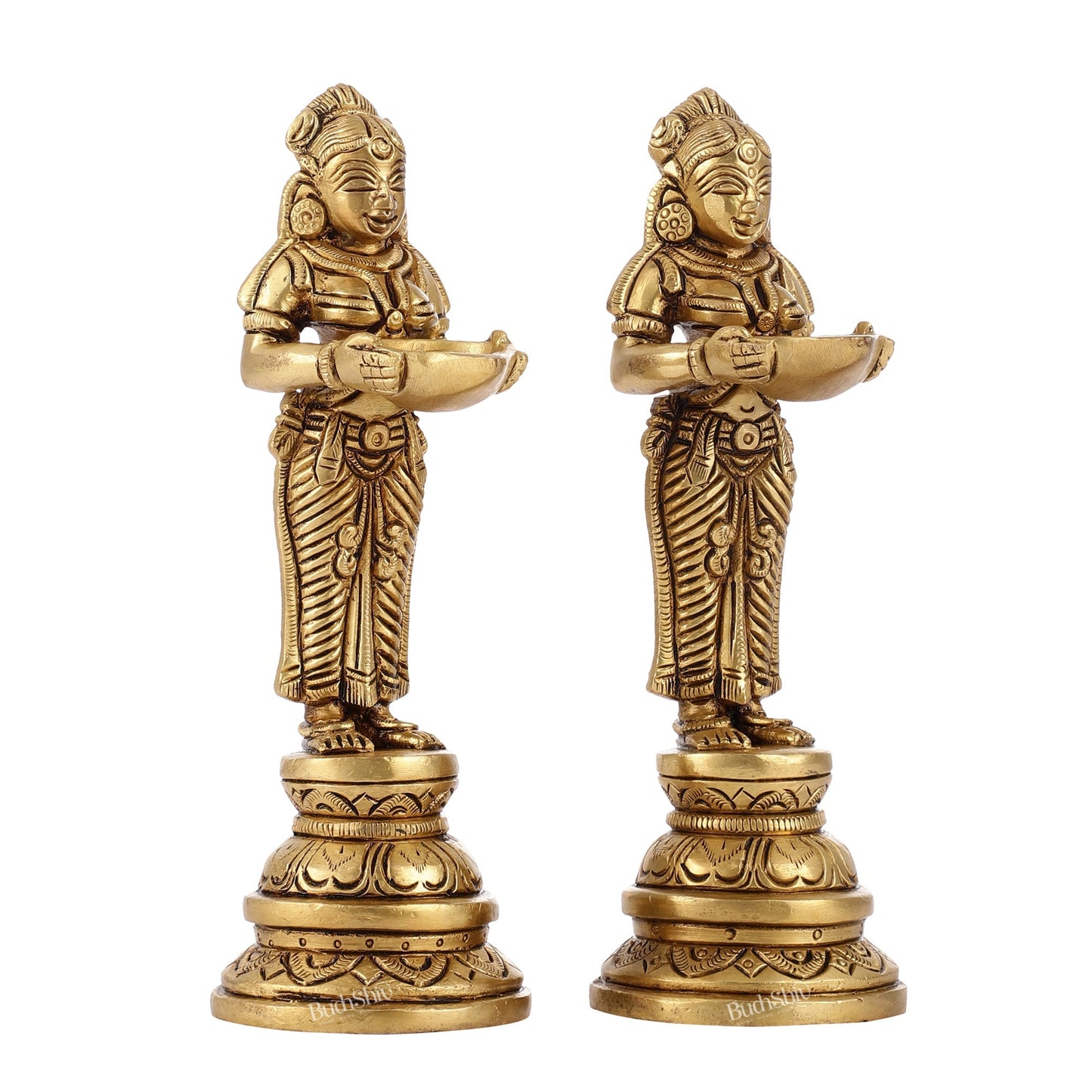 Brass Pavaai Villaku Lamp Pair | Traditional Indian Handcrafted Deep Ladies 8 "