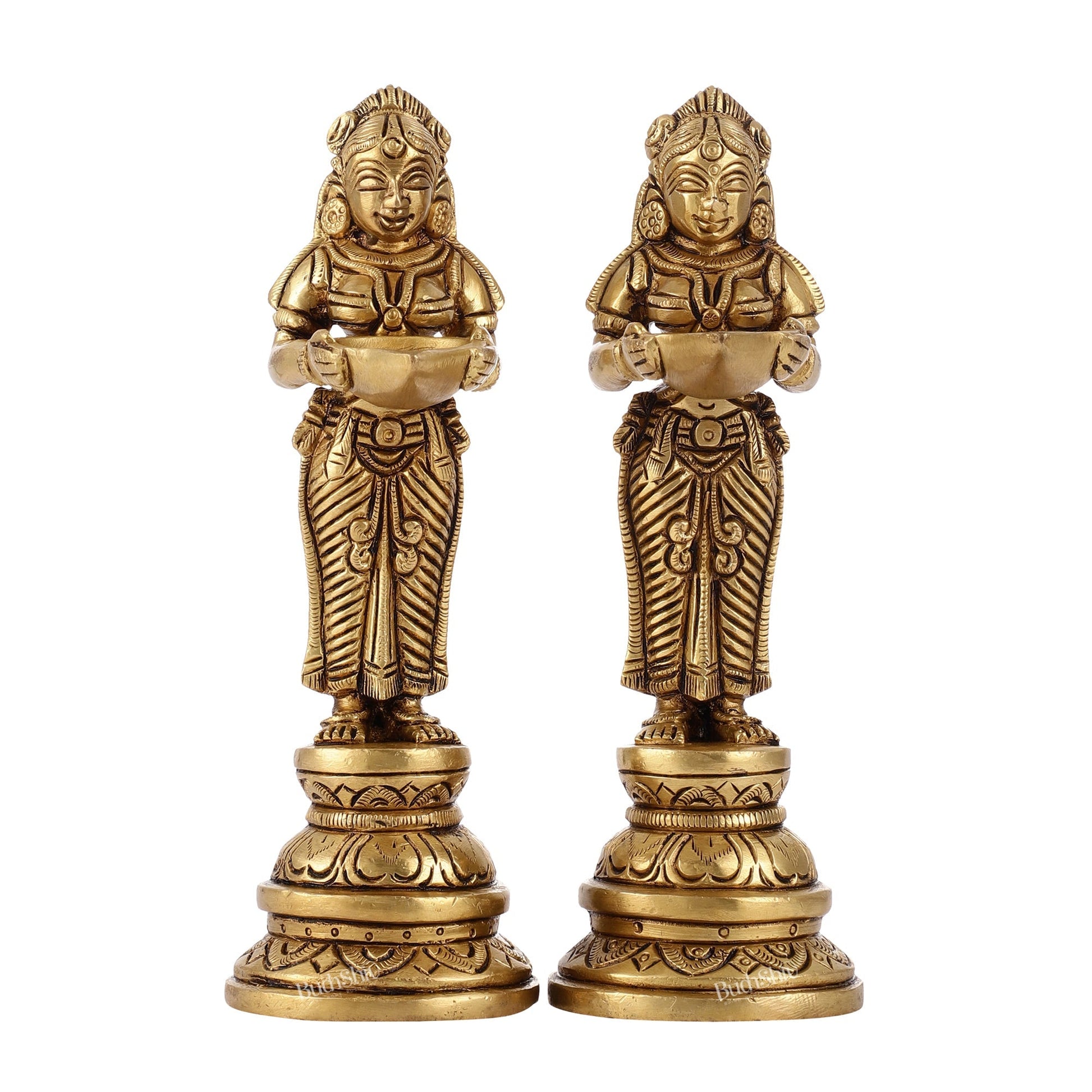 Brass Pavaai Villaku Lamp Pair | Traditional Indian Handcrafted Deep Ladies 8 "